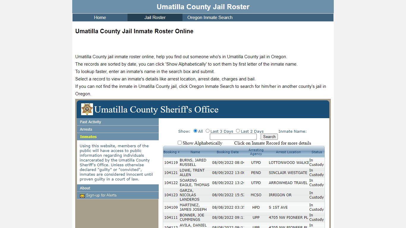 Umatilla County Jail Inmate Roster Online - Oregon Inmate ...